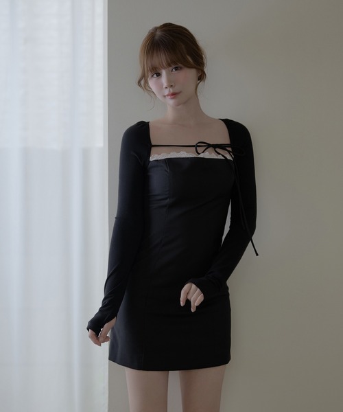 M DOLLY（エムドリー）の「Lace sophie mini dress / レースソフィーミニドレス（ワンピース・レディース・グレー/ブラック・FREE）」の3枚目の写真