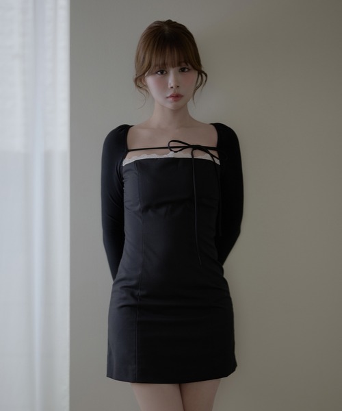 M DOLLY（エムドリー）の「Lace sophie mini dress / レースソフィーミニドレス（ワンピース・レディース・グレー/ブラック・FREE）」の4枚目の写真