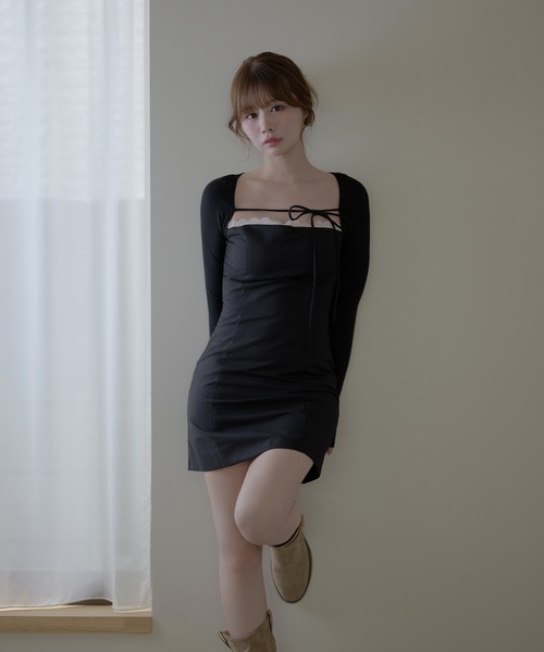 M DOLLY（エムドリー）の「Lace sophie mini dress / レースソフィーミニドレス（ワンピース・レディース・グレー/ブラック・FREE）」の5枚目の写真