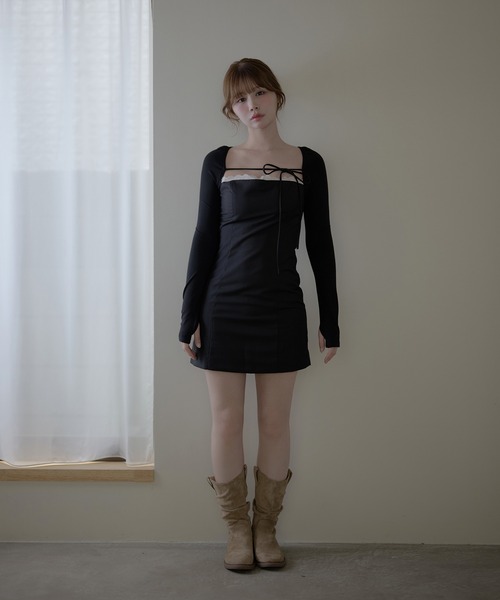 M DOLLY（エムドリー）の「Lace sophie mini dress / レースソフィーミニドレス（ワンピース・レディース・グレー/ブラック・FREE）」の6枚目の写真