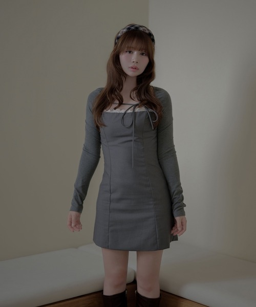 M DOLLY（エムドリー）の「Lace sophie mini dress / レースソフィーミニドレス（ワンピース・レディース・グレー/ブラック・FREE）」の9枚目の写真