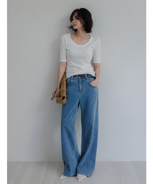 MEMUA(メムア)の「リングサ切り替えローフィットデニム(デニムパンツ・レディース・ブルー系その他・LARGE/MEDIUM/SMALL)」の2枚目の写真