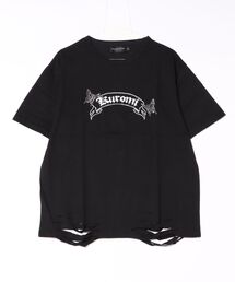 Kuromi（クロミ）の「PSYCHO☆NATION×KUROMI / サイコネーション クロミ バタフライ ラインストーン ダメージ グラフィックTシャツ / コラボTシャツ（Tシャツ/カットソー）」