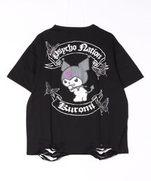 BENDER TOKYO（ベンダートウキョウ）の「PSYCHO☆NATION×KUROMI / サイコネーション クロミ バタフライ ラインストーン ダメージ グラフィックTシャツ / コラボTシャツ（Tシャツ/カットソー）」