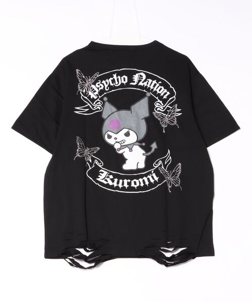 Kuromi(クロミ)の「PSYCHO☆NATION×KUROMI / サイコネーション クロミ バタフライ ラインストーン ダメージ グラフィックTシャツ / コラボTシャツ(Tシャツ/カットソー・レディース・ブラック系その他/ホワイト/ブラック・M/L/XL)」の4枚目の写真