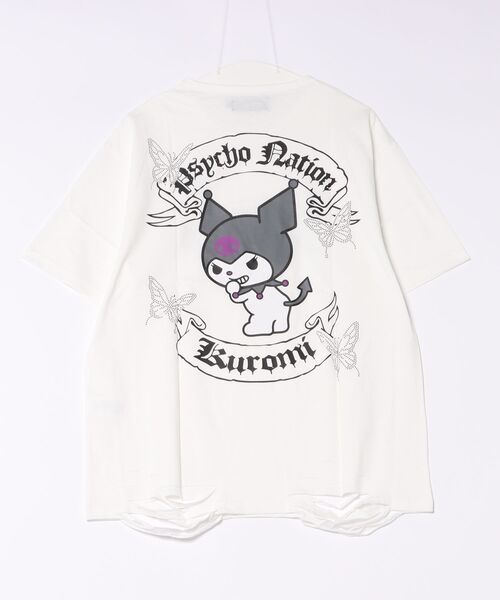 Kuromi(クロミ)の「PSYCHO☆NATION×KUROMI / サイコネーション クロミ バタフライ ラインストーン ダメージ グラフィックTシャツ / コラボTシャツ(Tシャツ/カットソー・レディース・ブラック系その他/ホワイト/ブラック・M/L/XL)」の5枚目の写真