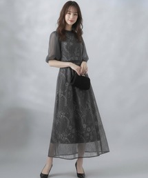 セール】【LEJA】リボン付きパフスリーブシアーボレロ刺繍レース