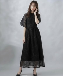 ドレス 結婚式 パーティドレス お呼ばれドレス レディース ワンピース ロングドレス レース シアーワンピース パフスリーブ 異素材ミックス シースルー 透け感 オーガンジー チュール フラワーレース 総レース ジャガード パフスリーブ バルーンスリーブ ぽわん袖 五分袖 七分袖 スタンドカラー ハイネック マキシ丈ワンピース フレア Aライン