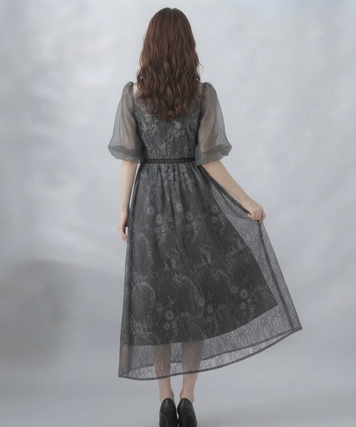 Cinderella(シンデレラ)の「ドレス 結婚式 パーティドレス お呼ばれドレス レディース ワンピース ロングドレス レース シアーワンピース パフスリーブ 異素材ミックス シースルー 透け感 オーガンジー チュール フラワーレース 総レース ジャガード パフスリーブ バルーンスリーブ ぽわん袖 五分袖 七分袖 スタンドカラー ハイネック マキシ丈ワンピース フレア Aライン(ドレス・レディース・ダークグレー/ブラック・X-LARGE/MEDIUM/LARGE)」の11枚目の写真