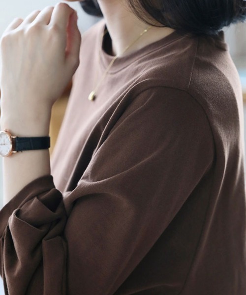 Amulet(アミュレット)の「七分袖ラウンドネックトップス(シャツ/ブラウス・レディース・ブラウン/ホワイト/グレー/ブラック・XL/S/M/L)」の18枚目の写真