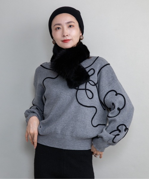 lodie(ロディ)の「アートモチーフ ハイネックニット(ニット/セーター・レディース・チャコールグレー/オフホワイト/ブラック・FREE)」の12枚目の写真