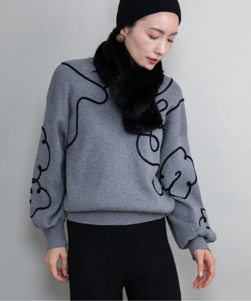 lodie(ロディ)の「アートモチーフ ハイネックニット(ニット/セーター・レディース・チャコールグレー/オフホワイト/ブラック・FREE)」の15枚目の写真