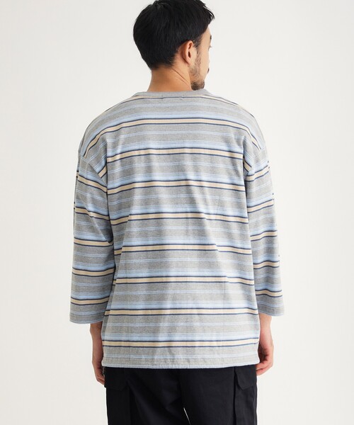 BACK NUMBER(バックナンバー)の「マルチボーダーヘンリーロンT(Tシャツ/カットソー・メンズ・ライトグレー系2/キャメル/グリーン系その他4・05/04/03)」の15枚目の写真