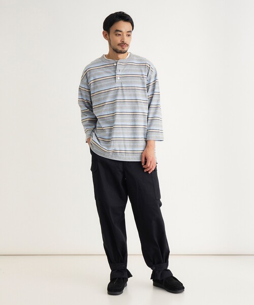 BACK NUMBER(バックナンバー)の「マルチボーダーヘンリーロンT(Tシャツ/カットソー・メンズ・ライトグレー系2/キャメル/グリーン系その他4・05/04/03)」の16枚目の写真