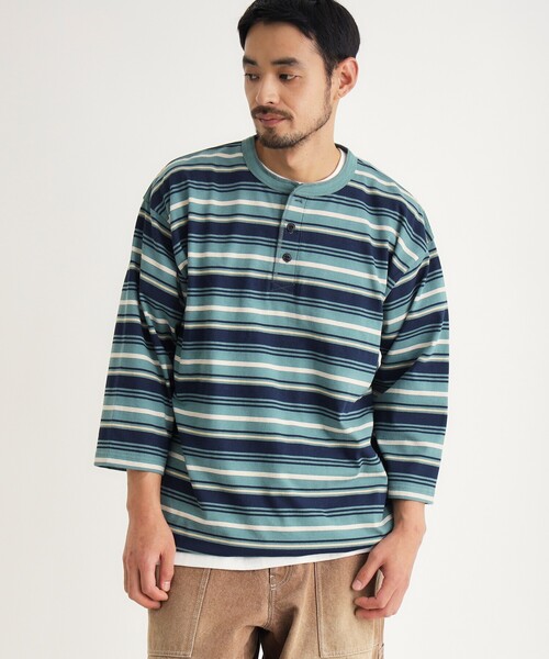 BACK NUMBER(バックナンバー)の「マルチボーダーヘンリーロンT(Tシャツ/カットソー・メンズ・ライトグレー系2/キャメル/グリーン系その他4・05/04/03)」の18枚目の写真