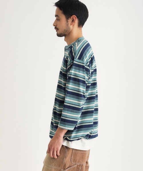 BACK NUMBER(バックナンバー)の「マルチボーダーヘンリーロンT(Tシャツ/カットソー・メンズ・ライトグレー系2/キャメル/グリーン系その他4・05/04/03)」の19枚目の写真