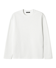 メンズ 起毛 変形編み ベーシック 長袖 Tシャツ (O-WHITE) (HCALT15)