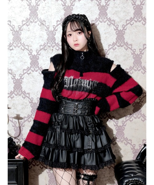 NOEMIE(ノエミー)の「襟ジップロゴ刺繍ボーダーニット(ニット/セーター・レディース・レッド/パープル/ダークグレー/ブルー・M)」の1枚目の写真