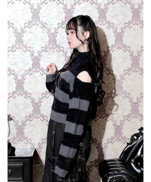 NOEMIE(ノエミー)の「襟ジップロゴ刺繍ボーダーニット(ニット/セーター・レディース・レッド/パープル/ダークグレー/ブルー・M)」の19枚目の写真