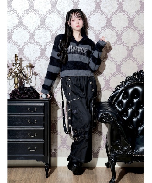 NOEMIE(ノエミー)の「襟ジップロゴ刺繍ボーダーニット(ニット/セーター・レディース・レッド/パープル/ダークグレー/ブルー・M)」の21枚目の写真