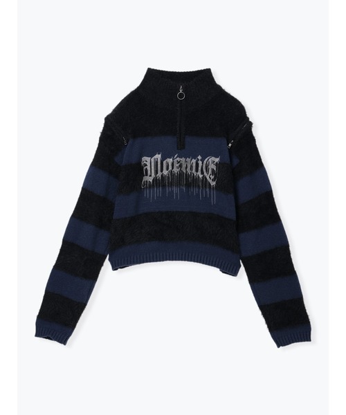 NOEMIE(ノエミー)の「襟ジップロゴ刺繍ボーダーニット(ニット/セーター・レディース・レッド/パープル/ダークグレー/ブルー・M)」の15枚目の写真
