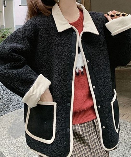AMAJI（アマジ）の「ボア切替 オーバーサイズ ジャケット（その他アウター・レディース・ブラウン/ブラック・LARGE/MEDIUM/SMALL/X-LARGE）」の3枚目の写真