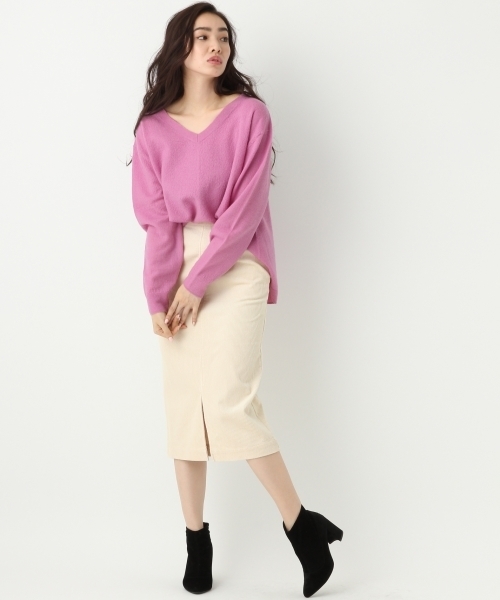 A part by（アパートバイ）の「スリットコーデュロイスカート2　744798（スカート・レディース・ブラック/ライトブルー/オフホワイト/ライトイエロー・LARGE/MEDIUM）」の5枚目の写真