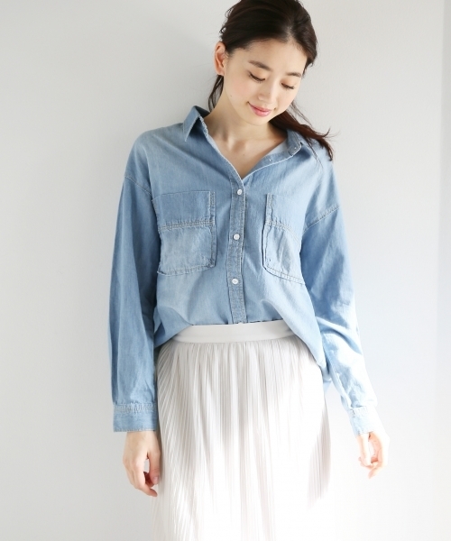 LEPSIM(レプシィム)の「オーバーサイズシャツLS 739456(シャツ/ブラウス・レディース・カーキ/オフホワイト/ブルー・FREE)」の3枚目の写真