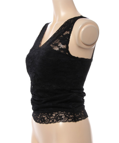 mysty woman(ミスティウーマン)の「ストレッチスカラップカップインタンクトップ(タンクトップ・レディース・オフホワイト/ピンク/サックスブルー/ブラック/パープル・FREE)」の6枚目の写真