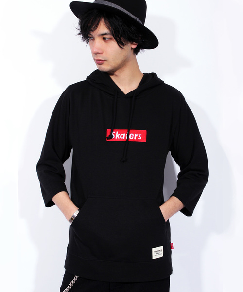 ８(eight)（エイト）の「7分袖 ボックスロゴ プルオーバー パーカー（パーカー・メンズ・ブラック/ホワイト/グレー・SMALL/LARGE/MEDIUM/X-LARGE）」の2枚目の写真