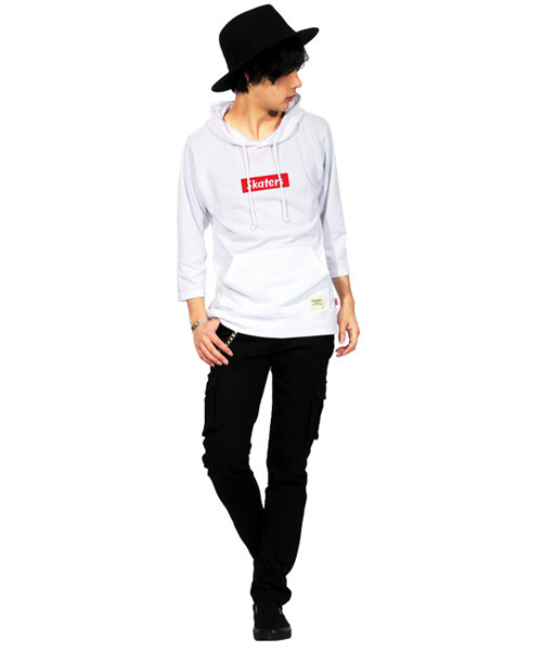 ８(eight)（エイト）の「7分袖 ボックスロゴ プルオーバー パーカー（パーカー・メンズ・ブラック/ホワイト/グレー・SMALL/LARGE/MEDIUM/X-LARGE）」の20枚目の写真