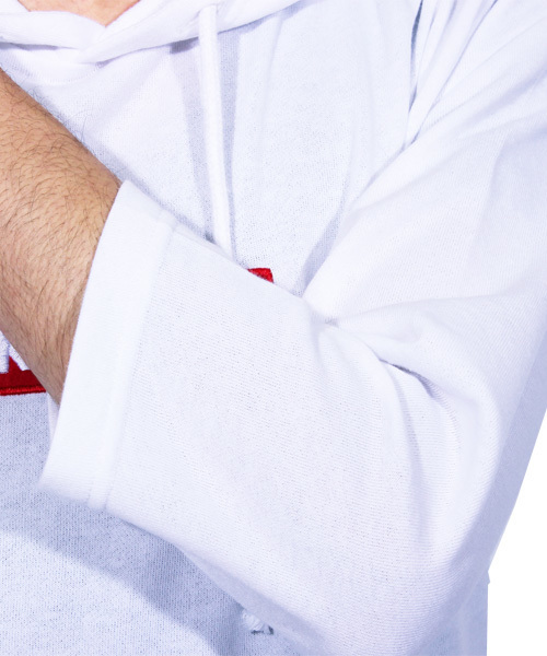 ８(eight)（エイト）の「7分袖 ボックスロゴ プルオーバー パーカー（パーカー・メンズ・ブラック/ホワイト/グレー・SMALL/LARGE/MEDIUM/X-LARGE）」の19枚目の写真