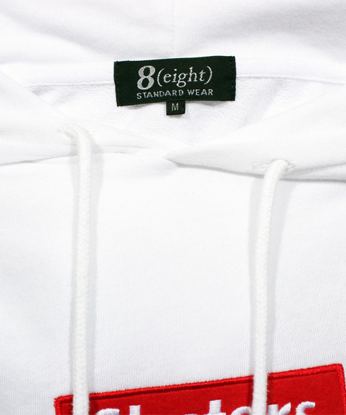 ８(eight)（エイト）の「7分袖 ボックスロゴ プルオーバー パーカー（パーカー・メンズ・ブラック/ホワイト/グレー・SMALL/LARGE/MEDIUM/X-LARGE）」の11枚目の写真