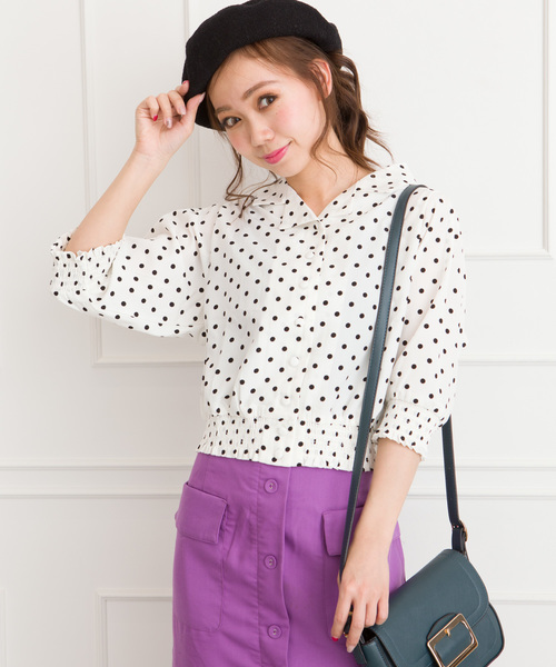 SpRay（スプレイ）の「【WEB限定】ドット柄オープンカラーブラウス（シャツ/ブラウス・レディース・オフホワイト/ブラック/ネイビー・FREE）」の2枚目の写真