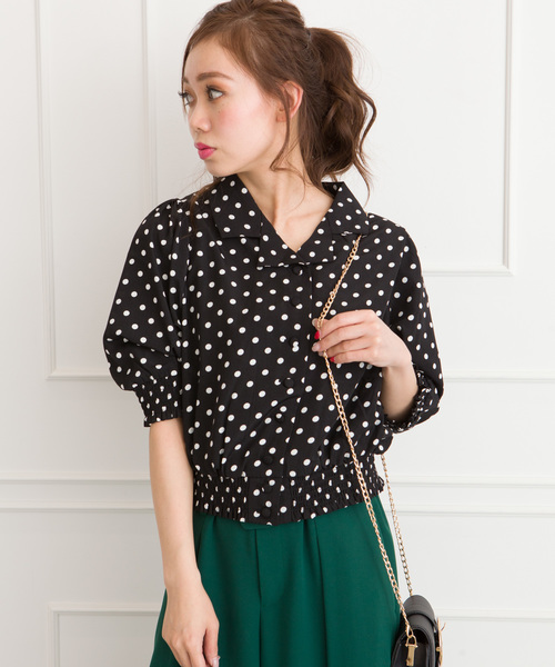 SpRay（スプレイ）の「【WEB限定】ドット柄オープンカラーブラウス（シャツ/ブラウス・レディース・オフホワイト/ブラック/ネイビー・FREE）」の3枚目の写真