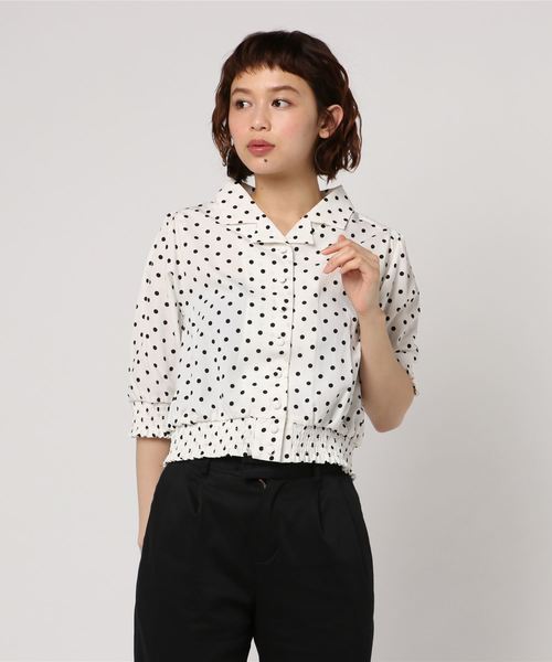 SpRay（スプレイ）の「【WEB限定】ドット柄オープンカラーブラウス（シャツ/ブラウス・レディース・オフホワイト/ブラック/ネイビー・FREE）」の8枚目の写真