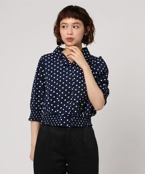 SpRay（スプレイ）の「【WEB限定】ドット柄オープンカラーブラウス（シャツ/ブラウス・レディース・オフホワイト/ブラック/ネイビー・FREE）」の6枚目の写真