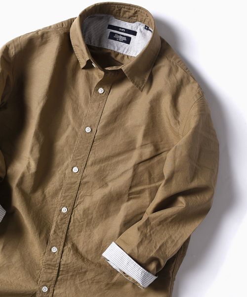 SHIPS（シップス）の「SC: MADE IN JAPAN Herdmans コットン/リネン 7スリーブ シャツ□（シャツ/ブラウス・メンズ・ホワイト/オリーブ/ネイビー/ライトブルー/オレンジ/その他/チャコールグレー/グリーン/コバルトブルー・SMALL/MEDIUM/LARGE/X-LARGE）」の3枚目の写真