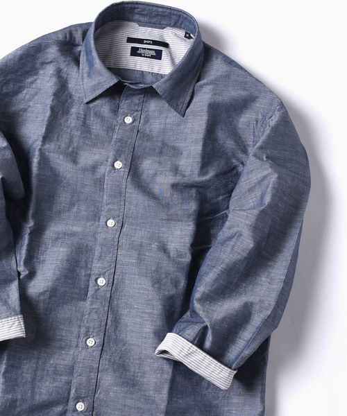 SHIPS（シップス）の「SC: MADE IN JAPAN Herdmans コットン/リネン 7スリーブ シャツ□（シャツ/ブラウス・メンズ・ホワイト/オリーブ/ネイビー/ライトブルー/オレンジ/その他/チャコールグレー/グリーン/コバルトブルー・SMALL/MEDIUM/LARGE/X-LARGE）」の7枚目の写真