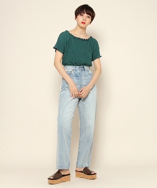 PAGEBOY（ページボーイ）の「シャーリングトップス（Tシャツ/カットソー・レディース・オフホワイト/ブラック/グリーン・FREE）」の7枚目の写真