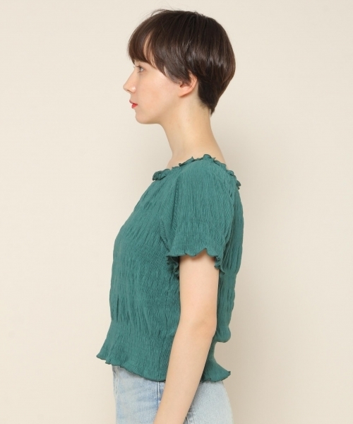 PAGEBOY（ページボーイ）の「シャーリングトップス（Tシャツ/カットソー・レディース・オフホワイト/ブラック/グリーン・FREE）」の9枚目の写真