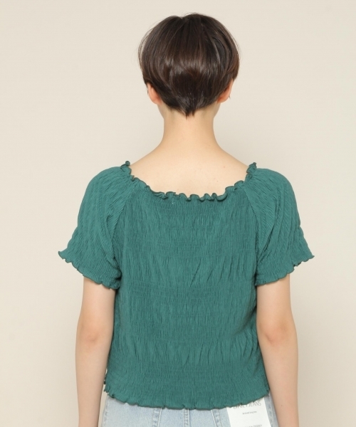 PAGEBOY（ページボーイ）の「シャーリングトップス（Tシャツ/カットソー・レディース・オフホワイト/ブラック/グリーン・FREE）」の10枚目の写真