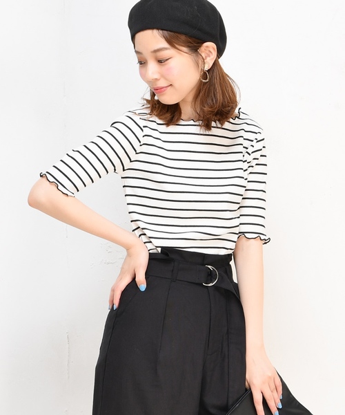 natural couture(ナチュラルクチュール)の「メローテレコTシャツ(Tシャツ/カットソー・レディース・ブラック/オフホワイト/ターコイズブルー/ピンクベージュ/その他12/レンガ・FREE)」の1枚目の写真
