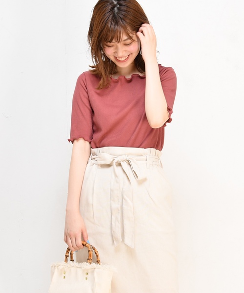 natural couture(ナチュラルクチュール)の「メローテレコTシャツ(Tシャツ/カットソー・レディース・ブラック/オフホワイト/ターコイズブルー/ピンクベージュ/その他12/レンガ・FREE)」の6枚目の写真