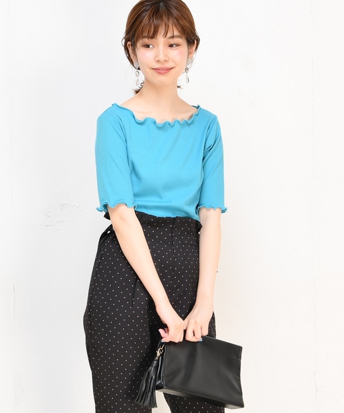 natural couture(ナチュラルクチュール)の「メローテレコTシャツ(Tシャツ/カットソー・レディース・ブラック/オフホワイト/ターコイズブルー/ピンクベージュ/その他12/レンガ・FREE)」の16枚目の写真