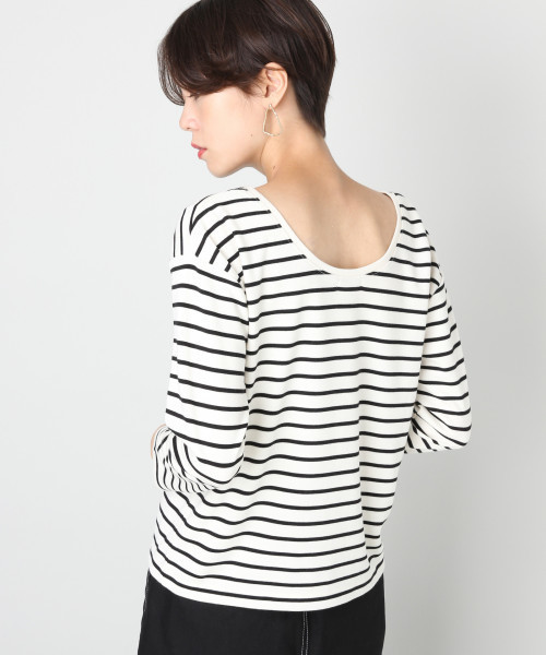 LOWRYS FARM（ローリーズファーム）の「ボーダーウシロアキプルオーバー　813817（Tシャツ/カットソー・レディース・ブラウン/オフホワイト/ブラック・LARGE/MEDIUM）」の2枚目の写真