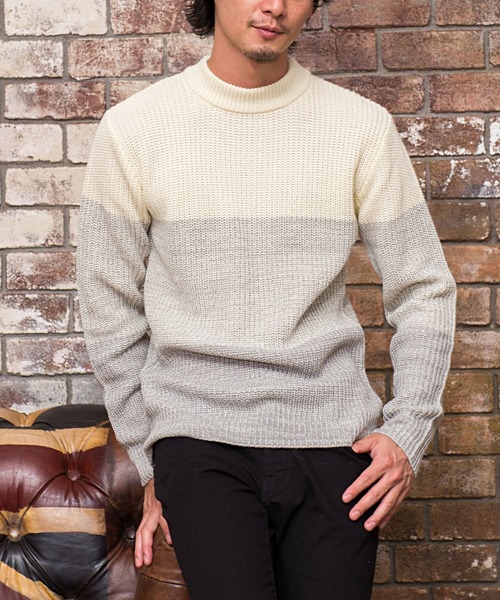 SILVER BULLET（シルバーバレット）の「『vicci/ヴィッチ』畦編みモックネック長袖ニットセーター（ニット/セーター・メンズ・ネイビー/ホワイト系その他/ブラック系その他2/グレー/ブラック系その他/ブラック系その他3/レッド/ブラウン系その他/ブラック/オフホワイト/ホワイト系その他2/ベージュ/モカ・M/L/XL）」の4枚目の写真