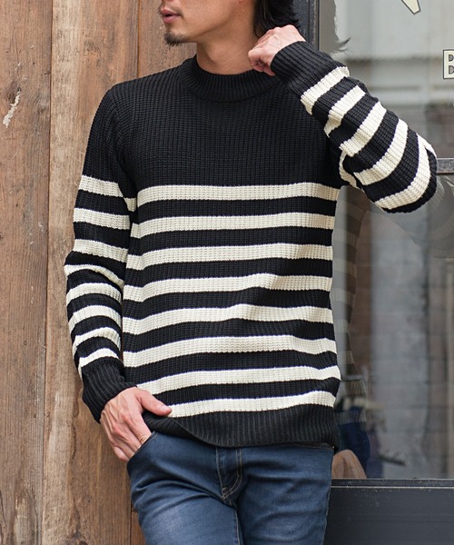 SILVER BULLET（シルバーバレット）の「『vicci/ヴィッチ』畦編みモックネック長袖ニットセーター（ニット/セーター・メンズ・ネイビー/ホワイト系その他/ブラック系その他2/グレー/ブラック系その他/ブラック系その他3/レッド/ブラウン系その他/ブラック/オフホワイト/ホワイト系その他2/ベージュ/モカ・M/L/XL）」の7枚目の写真