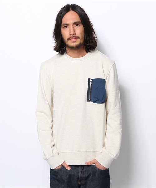 WHO'S WHO gallery（フーズフーギャラリー）の「MA-1ポケットクルーネック（スウェット・メンズ・グレー/アイボリー・LARGE/MEDIUM）」の5枚目の写真