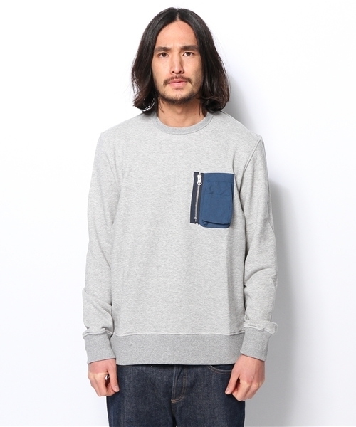 WHO'S WHO gallery（フーズフーギャラリー）の「MA-1ポケットクルーネック（スウェット・メンズ・グレー/アイボリー・LARGE/MEDIUM）」の6枚目の写真